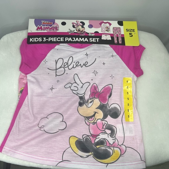 Disney Junior Minnie Mouse Believe kids 3 Piece Pajama Set | Pink | New - Picture 3 of 8